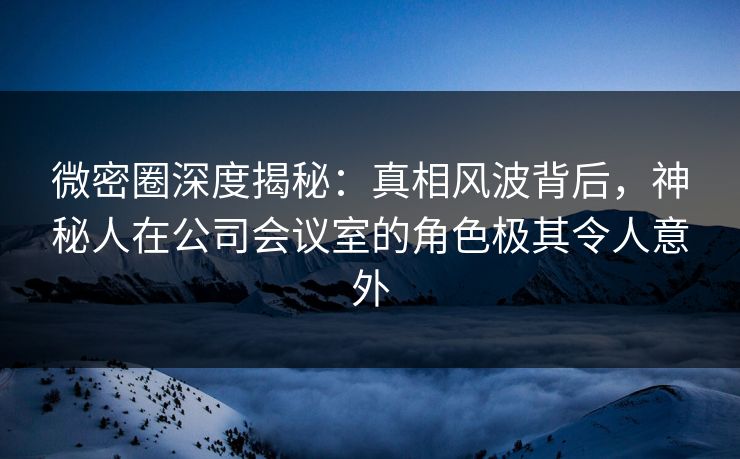 微密圈深度揭秘:真相风波背后,神秘人在公司会议室的角色极其令人意外 微密圈深度揭秘:真相风波背后,神秘人在公司会议室的角色极其令人意外