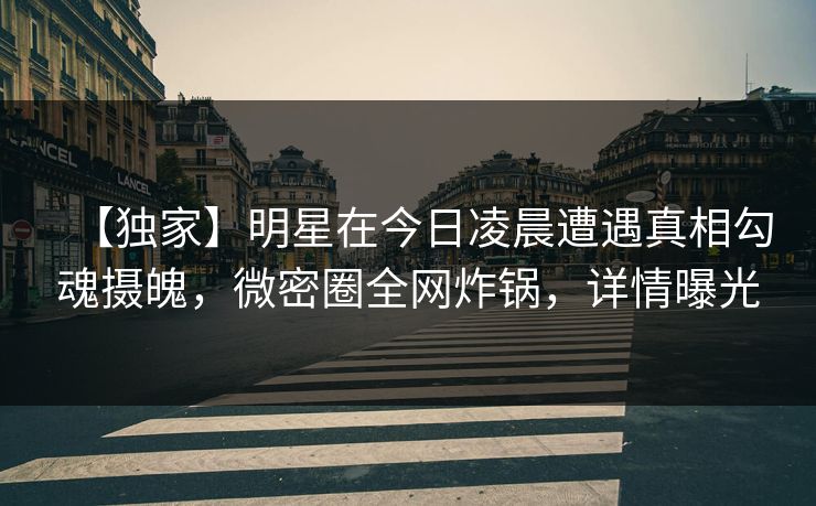 【独家】明星在今日凌晨遭遇真相勾魂摄魄，微密圈全网炸锅，详情曝光