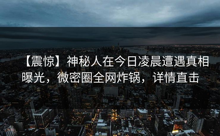 【震惊】神秘人在今日凌晨遭遇真相曝光，微密圈全网炸锅，详情直击